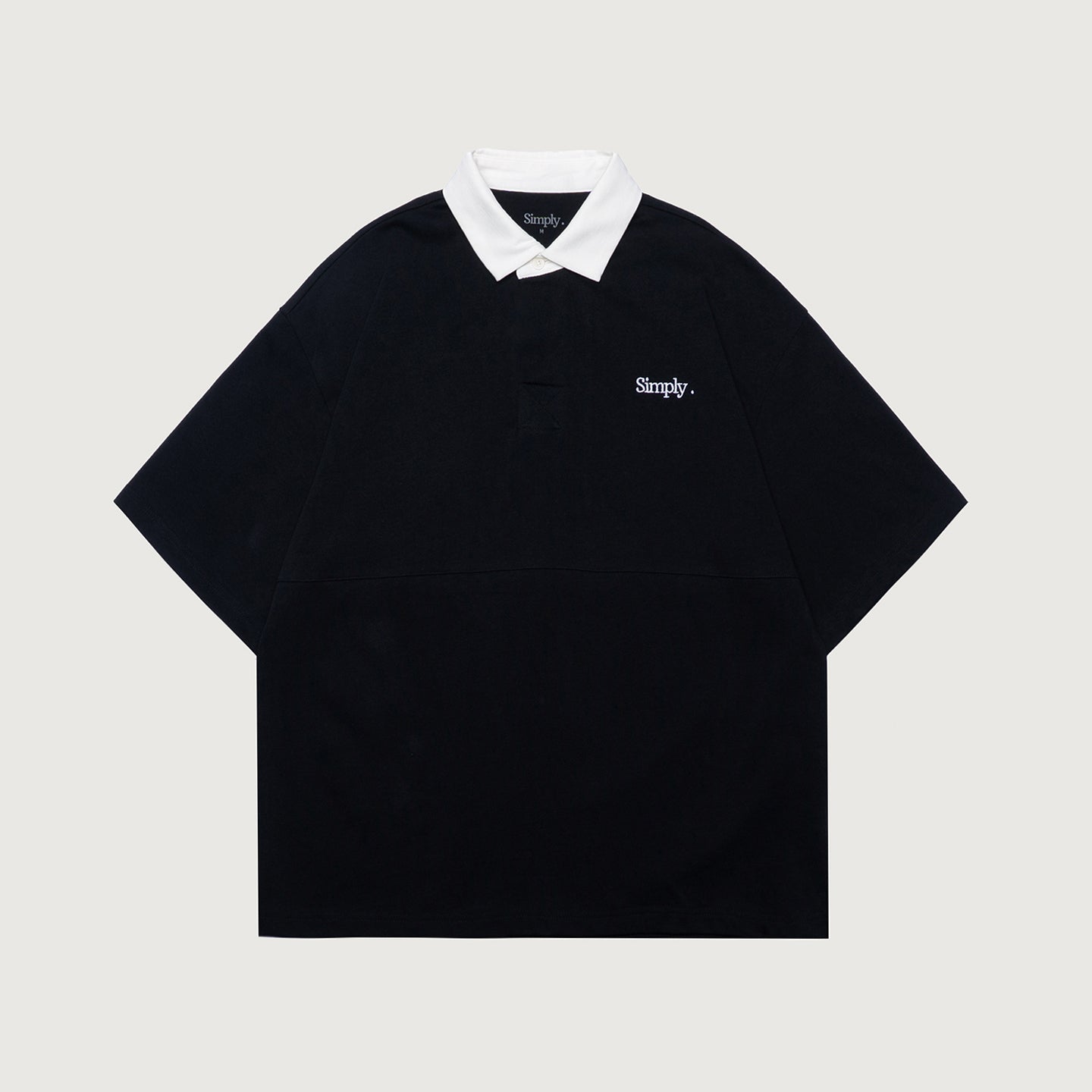 Simply . Men's White Collared Oversize Polo (Black) - Simply